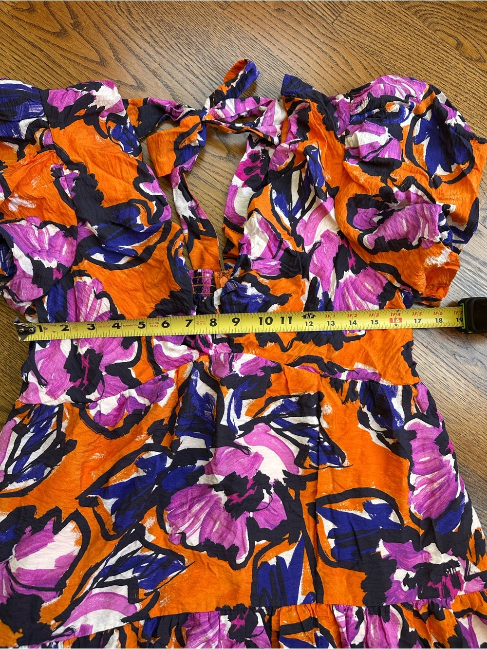 Anthropologie Puff Sleeve Floral Midi Dress XL Open Back Cottagecore Boho Flowy - Picture 11 of 12